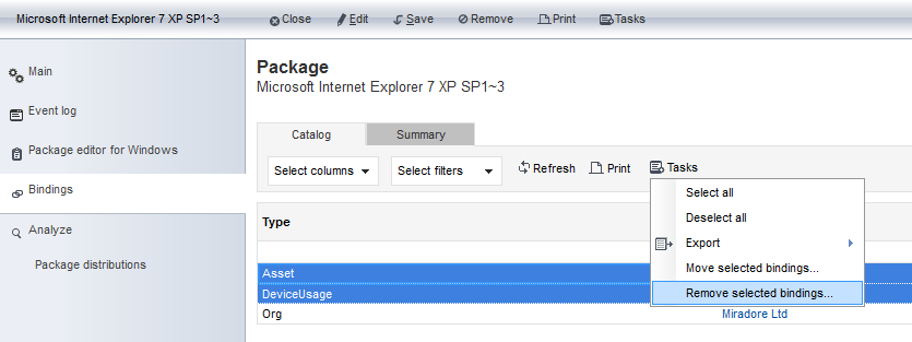 Remove package bindings